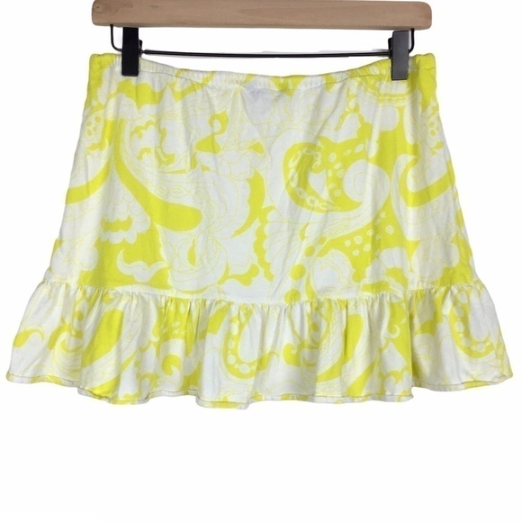 J CREW Mini Skirt Paisley Ruffle Drawstring Beach Y2K 90s Coconut Girl Small - Picture 2 of 8